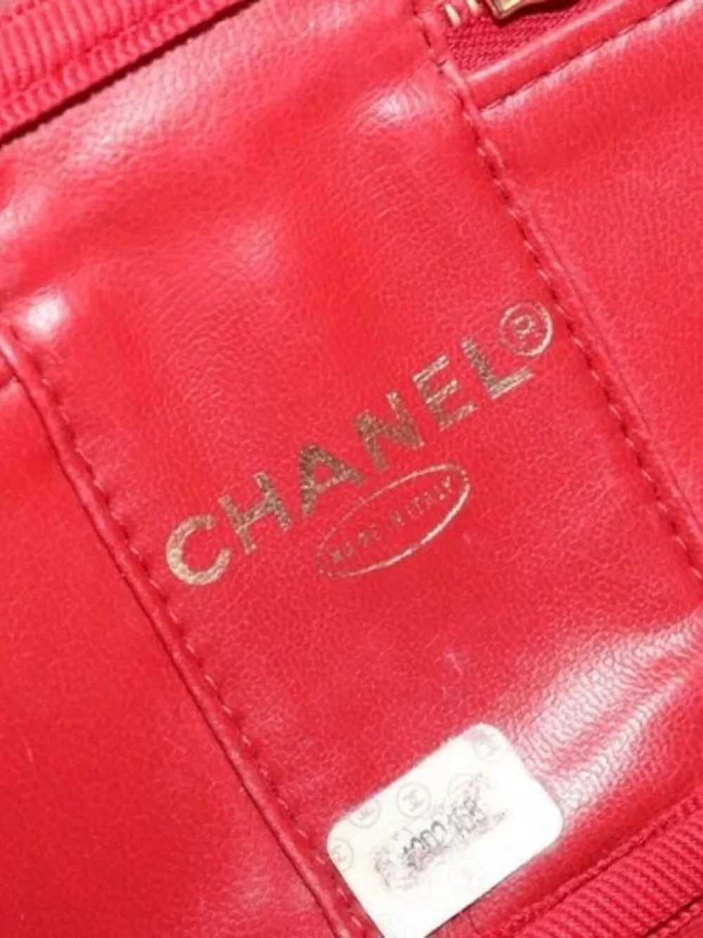 CHANEL COCO Mark Vanity Hand Bag Grained Calf Skin Red Gold CC Auth ka4988